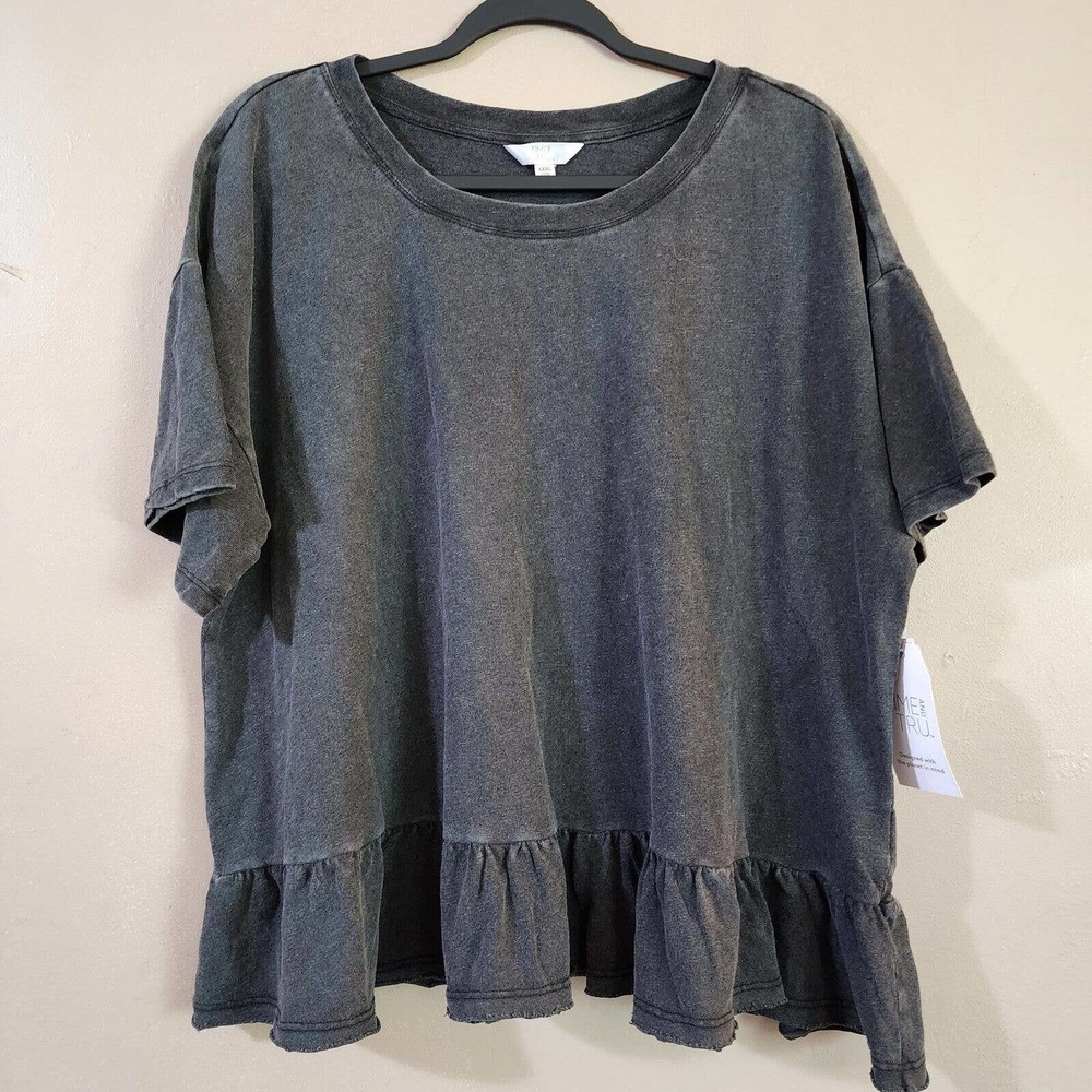NEW Time and Tru Womens Pullover Flounce Tee Size XXXL 22 Gray Short Sleeve Top
